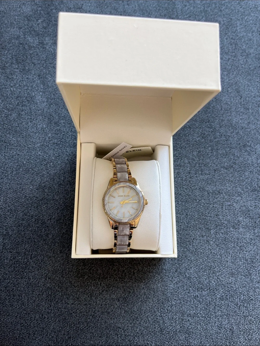 Anne Klein Gold and Gray Mother-of-Pearl Bracelet Watch